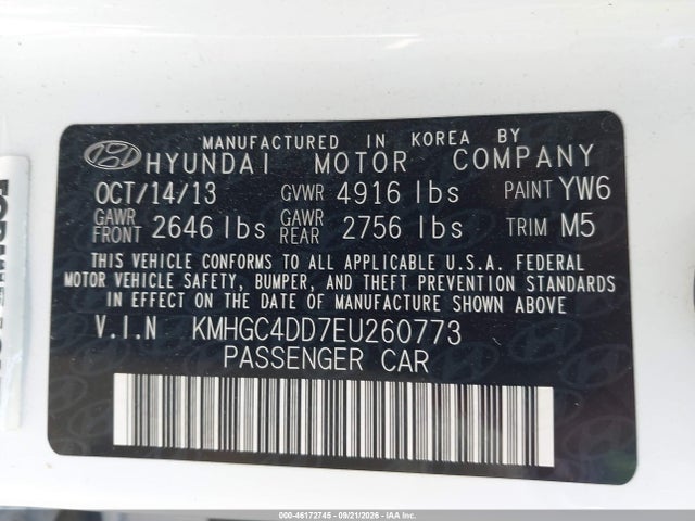 Продажа на аукционе авто 2014 Hyundai Genesis 3.8, vin: KMHGC4DD7EU260773, номер лота: 46172745
