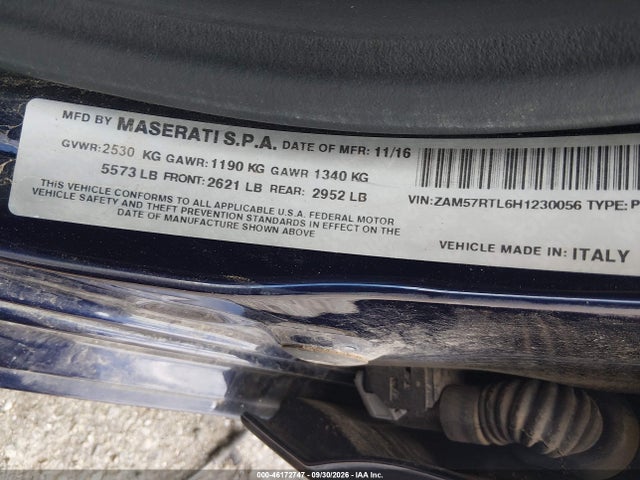Aukcja sprzedaży 2017 Maserati Ghibli S Q4, vin: ZAM57RTL6H1230056, numer aukcji: 46172747