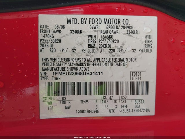 Aukcja sprzedaży 2008 Ford Explorer Sport Trac Limited, vin: 1FMEU23868UB31411, numer aukcji: 46172779