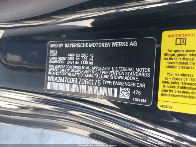 Aukcja sprzedaży 2020 Bmw 230i, vin: WBA2M7C06L7D64176, numer aukcji: 46172812