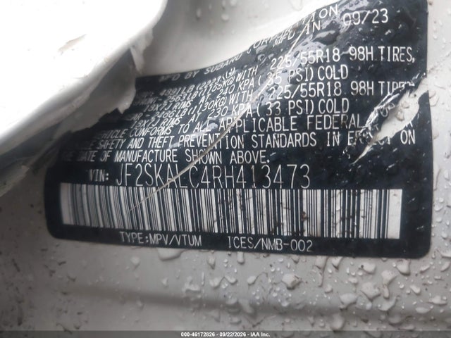 2024 Subaru Forester Limited მანქანა იყიდება აუქციონზე, vin: JF2SKALC4RH413473, აუქციონის ნომერი: 46172826