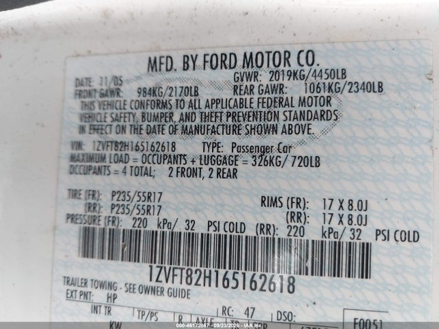 46172867 :رقم المزاد ، 1ZVFT82H165162618 vin ، 2006 Ford Mustang Gt مزاد بيع