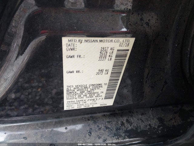 2018 Nissan Altima 2.5 Sv მანქანა იყიდება აუქციონზე, vin: 1N4AL3AP9JC206173, აუქციონის ნომერი: 46172868