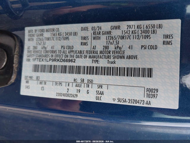 Продаж на аукціоні авто 2024 Ford F-150 Xl, vin: 1FTEX1LP9RKD66962, номер лоту: 46172876