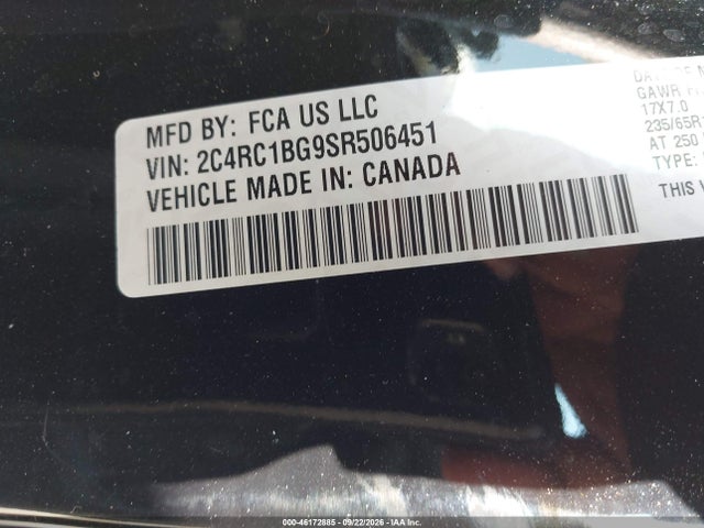 2025 Chrysler Pacifica Select მანქანა იყიდება აუქციონზე, vin: 2C4RC1BG9SR506451, აუქციონის ნომერი: 46172885