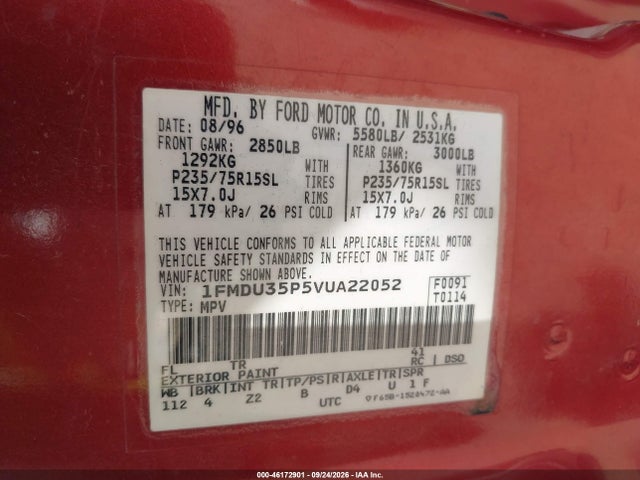 1997 Ford Explorer Eddie Bauer/limited/xlt მანქანა იყიდება აუქციონზე, vin: 1FMDU35P5VUA22052, აუქციონის ნომერი: 46172901