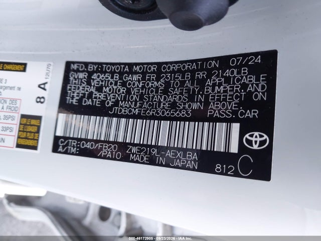 2024 Toyota Corolla Hybrid Le მანქანა იყიდება აუქციონზე, vin: JTDBCMFE6R3065683, აუქციონის ნომერი: 46172905