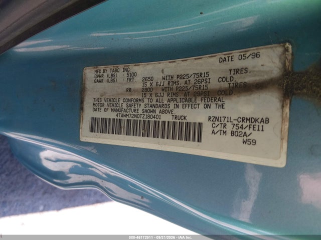 Продажа на аукционе авто 1996 Toyota Tacoma Xtracab, vin: 4TAWM72N0TZ180401, номер лота: 46172911