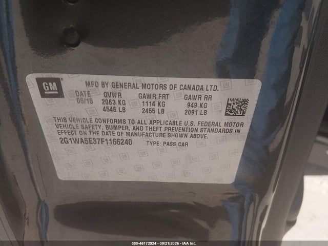 46172924 :رقم المزاد ، 2G1WA5E37F1166240 vin ، 2015 Chevrolet Impala Limited Ls مزاد بيع
