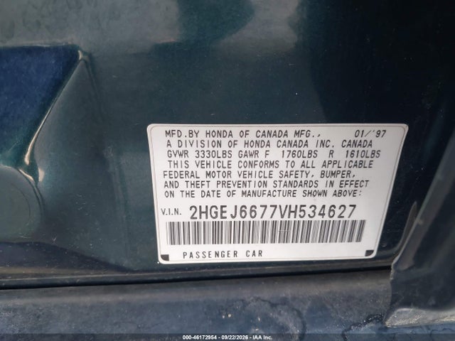 Aukcja sprzedaży 1997 Honda Civic Lx, vin: 2HGEJ6677VH534627, numer aukcji: 46172954