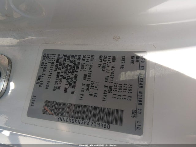 2015 Nissan Nv200 S მანქანა იყიდება აუქციონზე, vin: 3N6CM0KN5FK719480, აუქციონის ნომერი: 46172956