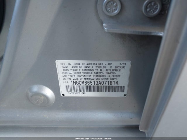 Aukcja sprzedaży 2003 Honda Accord 3.0 Ex, vin: 1HGCM66513A071814, numer aukcji: 46172968