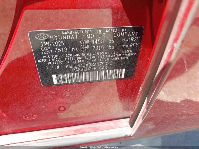 2025 Hyundai Sonata Sel მანქანა იყიდება აუქციონზე, vin: KMHL64JA9SA479022, აუქციონის ნომერი: 46172991