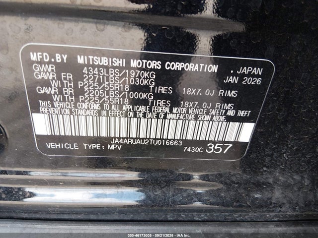 Продажа на аукционе авто 2026 Mitsubishi Outlander Sport, vin: JA4ARUAU2TU016663, номер лота: 46173005