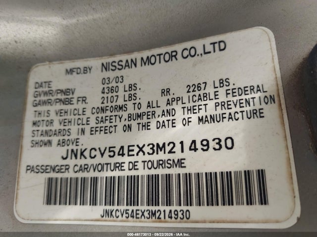 Aukcja sprzedaży 2003 Infiniti G35 Base W/leather, vin: JNKCV54EX3M214930, numer aukcji: 46173013