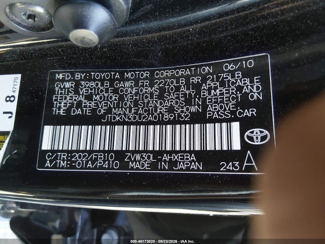 Aukcja sprzedaży 2010 Toyota Prius Ii, vin: JTDKN3DU2A0189132, numer aukcji: 46173020