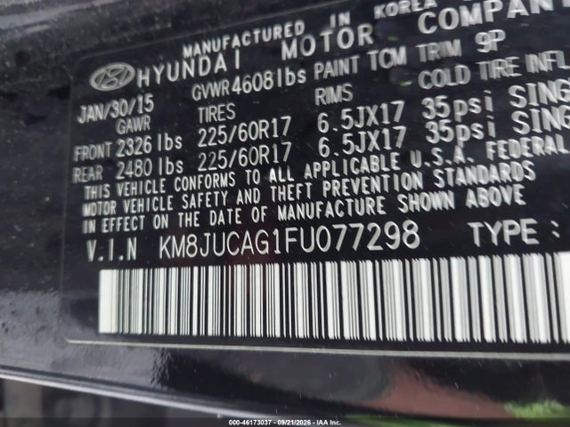 Продаж на аукціоні авто 2015 Hyundai Tucson Se, vin: KM8JUCAG1FU077298, номер лоту: 46173037
