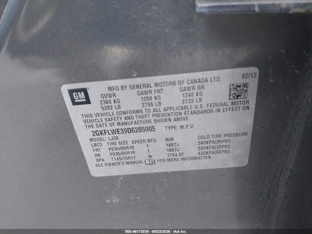 Продаж на аукціоні авто 2013 Gmc Terrain Slt-2, vin: 2GKFLWE39D6285905, номер лоту: 46173038