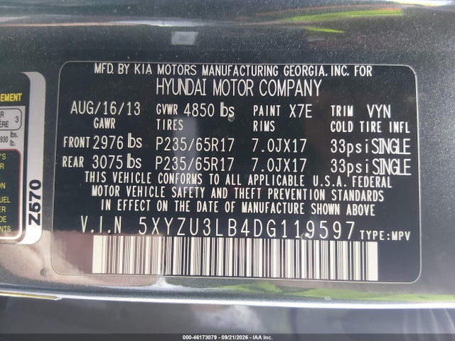 Продаж на аукціоні авто 2013 Hyundai Santa Fe Sport, vin: 5XYZU3LB4DG119597, номер лоту: 46173079