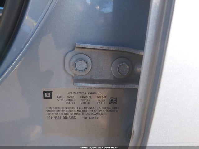 Продажа на аукционе авто 2013 Chevrolet Malibu 1lz, vin: 1G11H5SA1DU123202, номер лота: 46173091