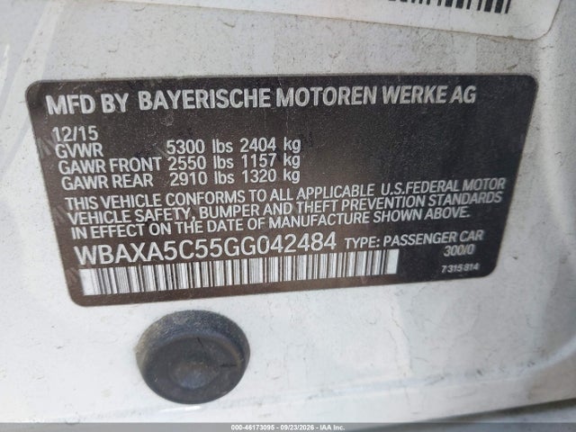 Aukcja sprzedaży 2016 Bmw 535d, vin: WBAXA5C55GG042484, numer aukcji: 46173095