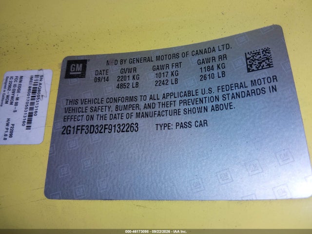 Chevrolet Camaro 2lt 2015 2G1FF3D32F9132263 Image 9