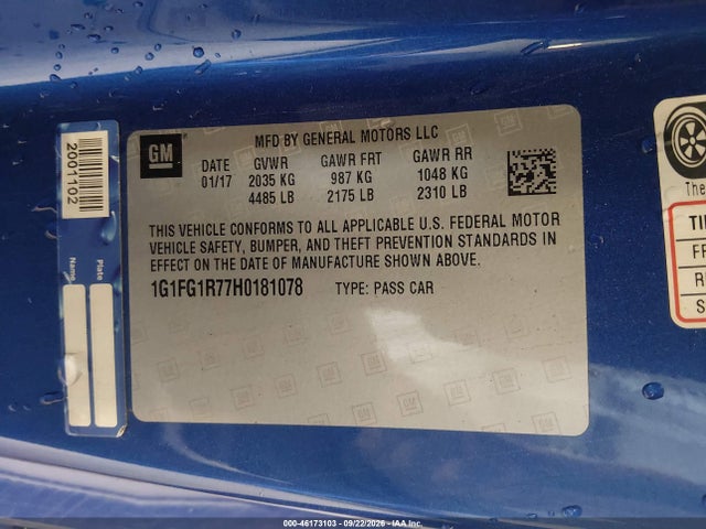 46173103 :رقم المزاد ، 1G1FG1R77H0181078 vin ، 2017 Chevrolet Camaro 2ss مزاد بيع