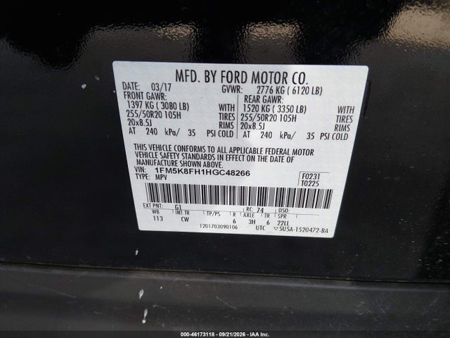 Продажа на аукционе авто 2017 Ford Explorer Limited, vin: 1FM5K8FH1HGC48266, номер лота: 46173118