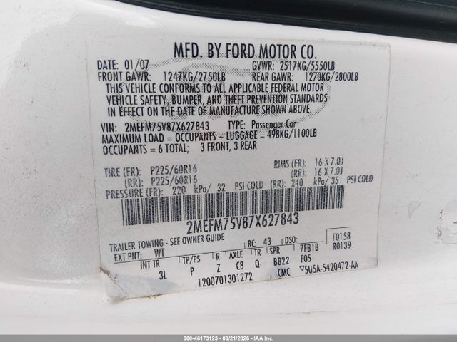 Продажа на аукционе авто 2007 Mercury Grand Marquis Ls, vin: 2MEFM75V87X627843, номер лота: 46173123