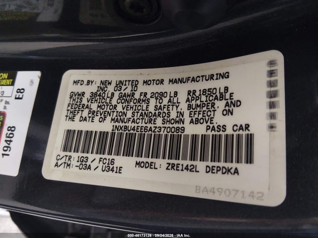 2010 Toyota Corolla Le მანქანა იყიდება აუქციონზე, vin: 1NXBU4EE6AZ370089, აუქციონის ნომერი: 46173126