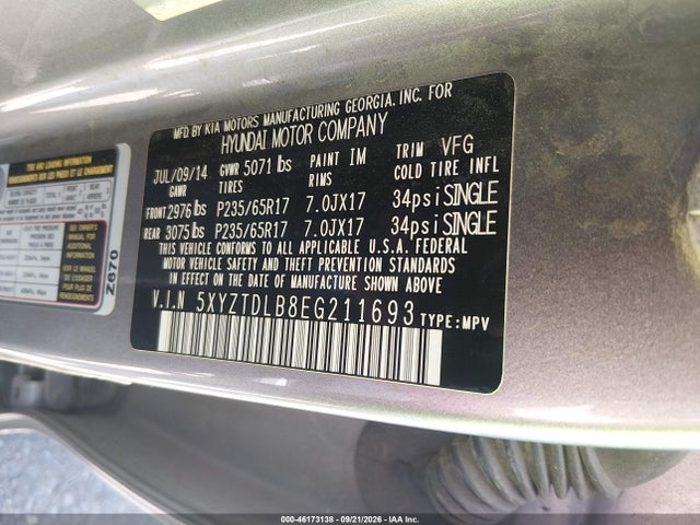 Продаж на аукціоні авто 2014 Hyundai Santa Fe Sport 2.4l, vin: 5XYZTDLB8EG211693, номер лоту: 46173138