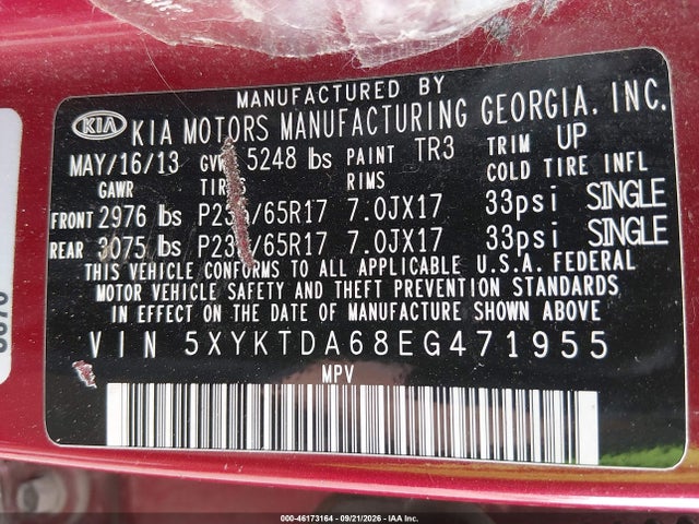 5XYKTDA68EG471955 KIA SORENTO LX