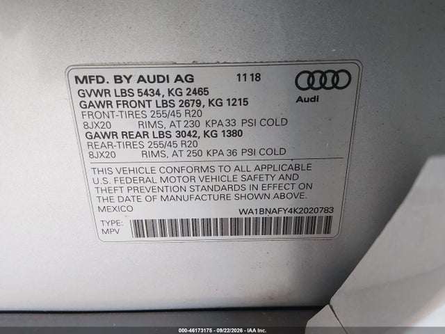 Aukcja sprzedaży 2019 Audi Q5 45 Premium, vin: WA1BNAFY4K2020783, numer aukcji: 46173175