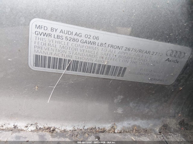 46173197 :رقم المزاد ، WAUDH74F26N151397 vin ، 2006 Audi A6 3.2 مزاد بيع