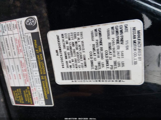 Aukcja sprzedaży 2007 Infiniti Fx35, vin: JNRAS08W87X205784, numer aukcji: 46173199