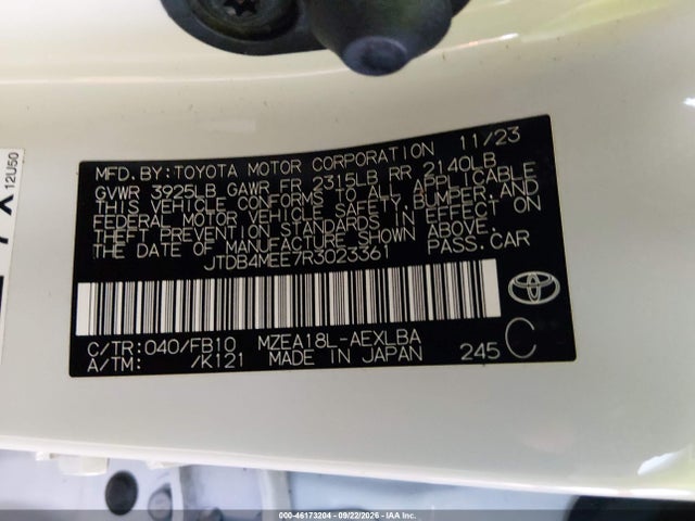 JTDB4MEE7R3023361 Toyota COROLLA LE