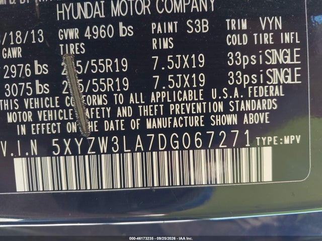 2013 Hyundai Santa Fe Sport 2.0t მანქანა იყიდება აუქციონზე, vin: 5XYZW3LA7DG067271, აუქციონის ნომერი: 46173235