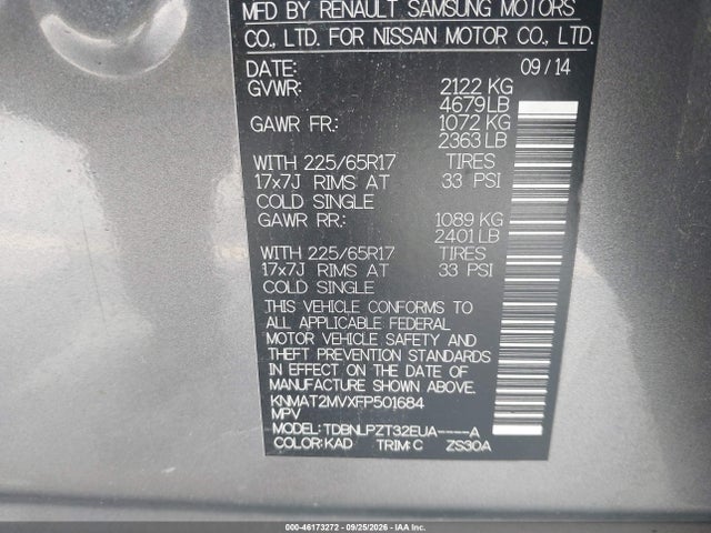 Продажа на аукционе авто 2015 Nissan Rogue S, vin: KNMAT2MVXFP501684, номер лота: 46173272