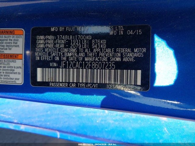 Продажа на аукционе авто 2015 Subaru Brz Limited, vin: JF1ZCAC12F8607235, номер лота: 46173274