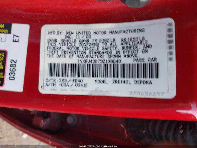 46173276 :رقم المزاد ، 1NXBU40E79Z138040 vin ، 2009 Toyota Corolla Le مزاد بيع