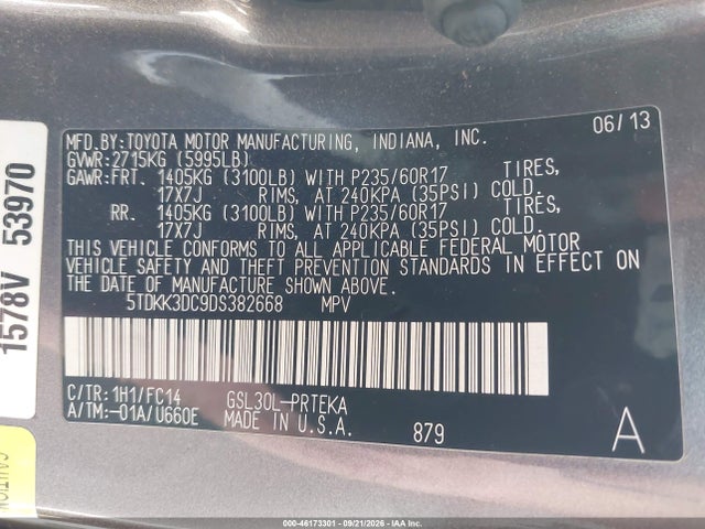 Продажа на аукционе авто 2013 Toyota Sienna Le V6 8 Passenger, vin: 5TDKK3DC9DS382668, номер лота: 46173301