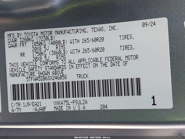 Продаж на аукціоні авто 2025 Toyota Tundra 4wd Limited, vin: 5TFWA5DB6SX246058, номер лоту: 46173326