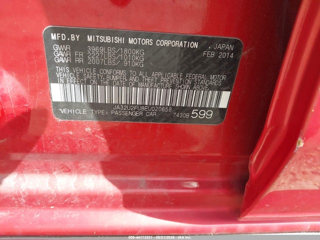 Aukcja sprzedaży 2014 Mitsubishi Lancer Es, vin: JA32U2FU8EU020658, numer aukcji: 46173331