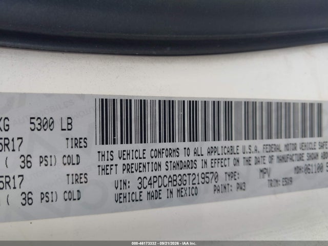 2016 Dodge Journey Se მანქანა იყიდება აუქციონზე, vin: 3C4PDCAB3GT219570, აუქციონის ნომერი: 46173332