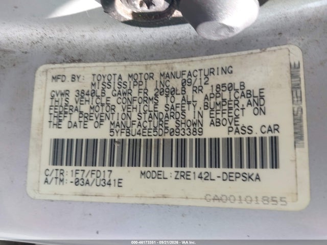 Продажа на аукционе авто 2013 Toyota Corolla S, vin: 5YFBU4EE5DP093389, номер лота: 46173351