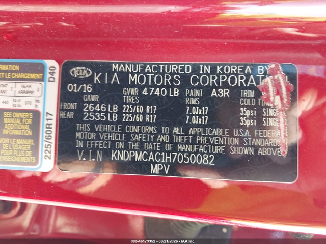 Aukcja sprzedaży 2017 Kia Sportage Lx, vin: KNDPMCAC1H7050082, numer aukcji: 46173352