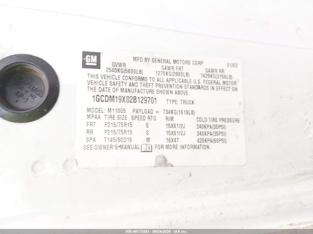 Aukcja sprzedaży 2002 Chevrolet Astro, vin: 1GCDM19X02B129701, numer aukcji: 46173393