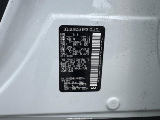46173403 :رقم المزاد ، JN8AZ2NE8J9192750 vin ، 2018 Infiniti Qx80 مزاد بيع
