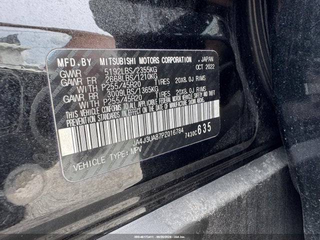 46173411 :رقم المزاد ، JA4J3UA87PZ016784 vin ، 2023 Mitsubishi Outlander Se 2.5 2wd/se Black Edition 2wd/se Special Edition 2wd مزاد بيع