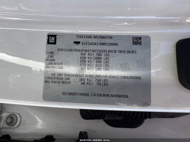 46173413 :رقم المزاد ، 1GYS4GKLXMR226068 vin ، 2021 Cadillac Escalade 4wd Sport Platinum مزاد بيع